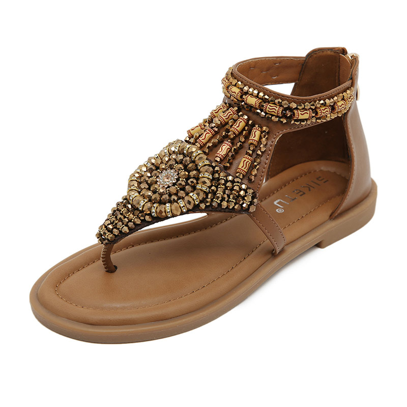 Summer Trend Ethnic Zipper Roman Sandal - Brown