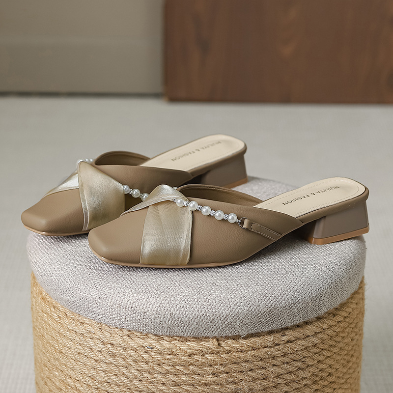Summer Trend Versatile Fancy Mule Shoe - Khaki