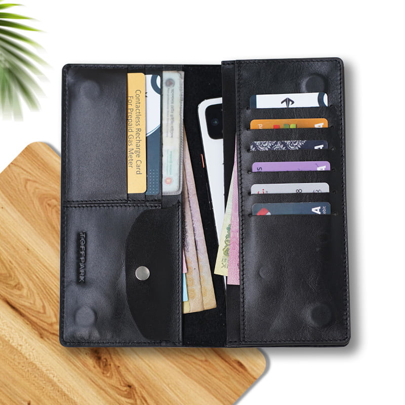 TOFFPARK Multipurpose Leather Long Wallet – Black