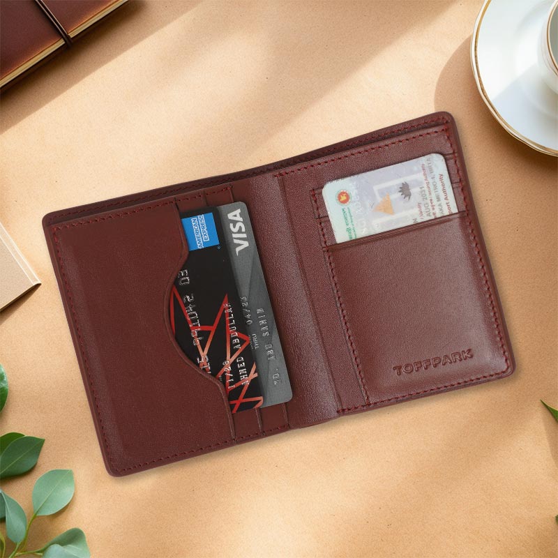 TOFFPARK Premium Leather Bi-fold Slim Wallet – Red Wine