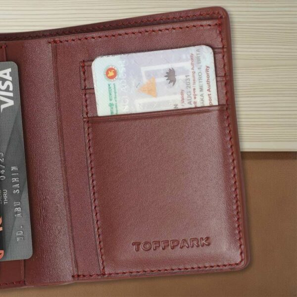 TOFFPARK Premium Leather Bi-fold Slim Wallet – Red Wine