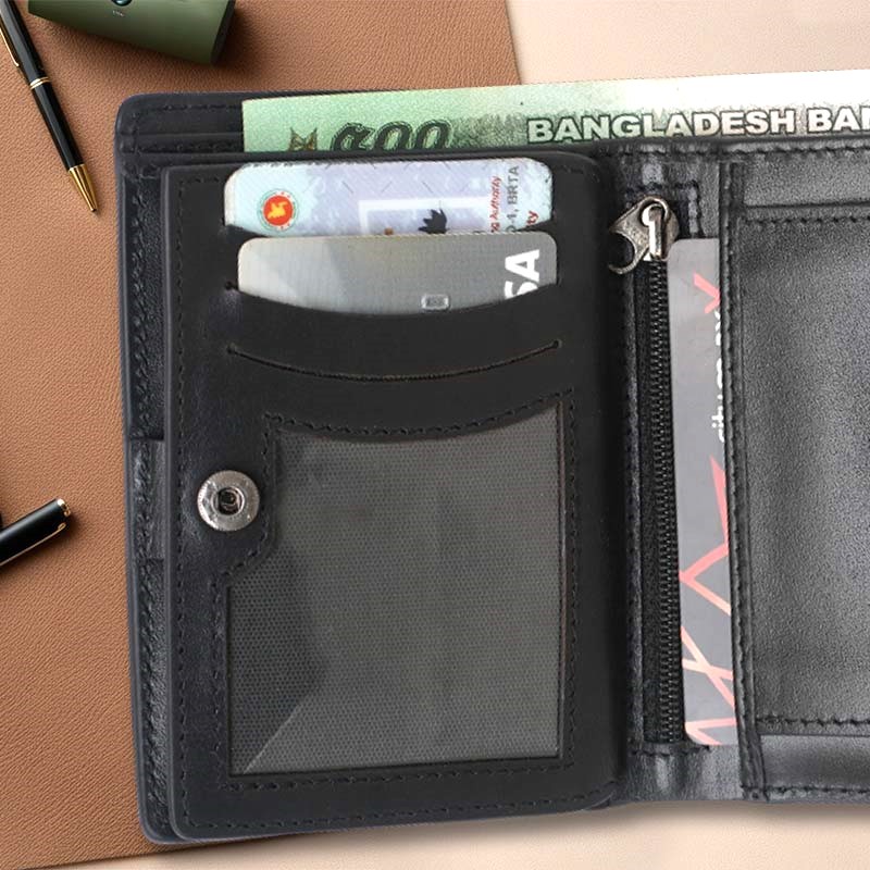 TOFFPARK Retro Leather Bi-fold Versatile Wallet – Black