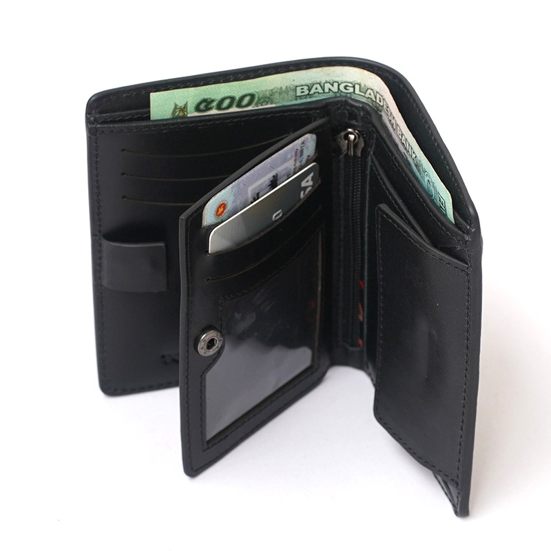 TOFFPARK Retro Leather Bi-fold Versatile Wallet – Black
