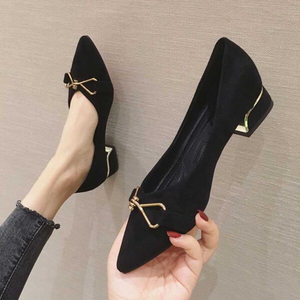 Versatile Fancy Buckle Mid-Heel Pump Shoe - Black
