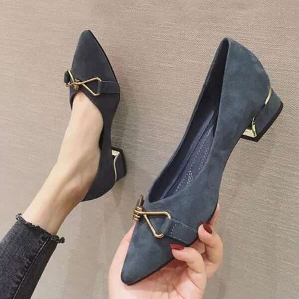 Versatile Fancy Buckle Mid-Heel Pump Shoe - Blue