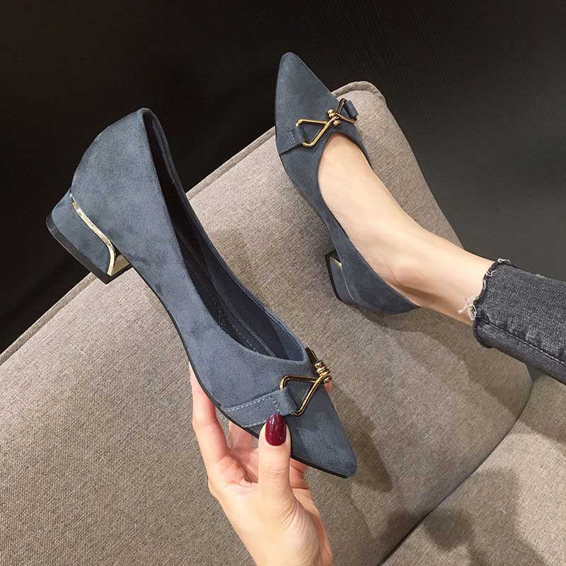 Versatile Fancy Buckle Mid-Heel Pump Shoe - Blue