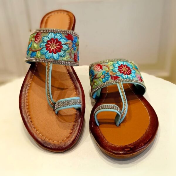 Orlass Floral Embossed Flat Sandal - Blue