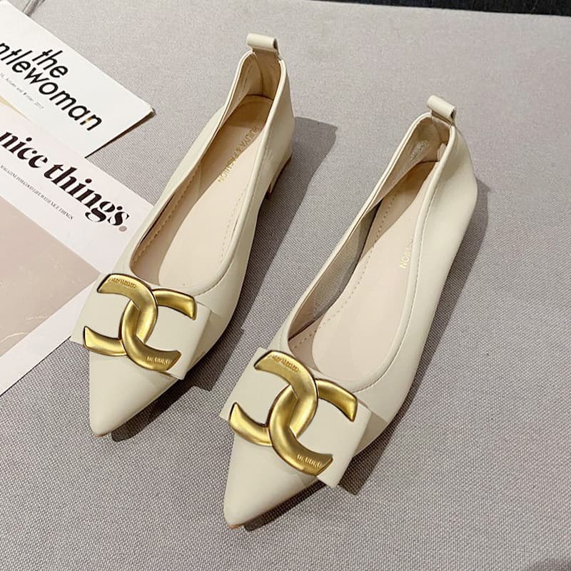 Pointed Toe Elegant Fairy Heel Pump Shoe - Beige