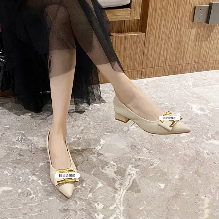 Pointed Toe Elegant Fairy Heel Pump Shoe - Beige