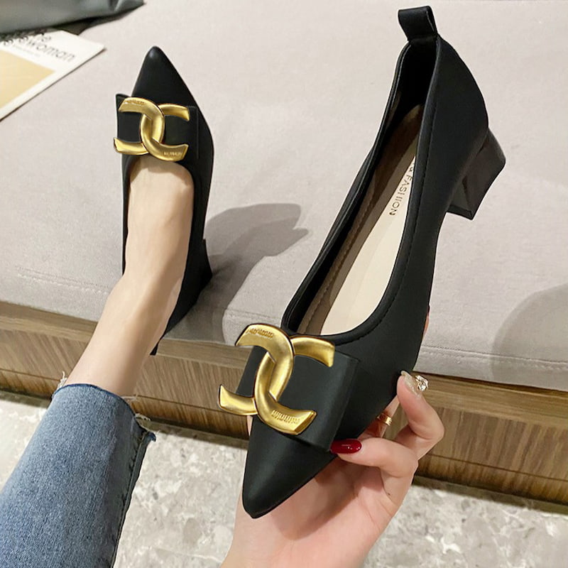 Pointed Toe Elegant Fairy Heel Pump Shoe - Black
