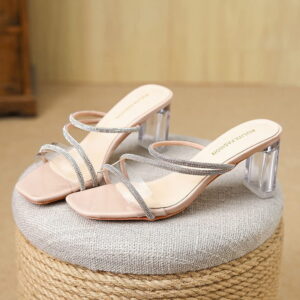 Rhinestone Transparent Strap High Heel – Pink