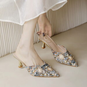 Soft Bottom Stone Work High Heel – Multi Color