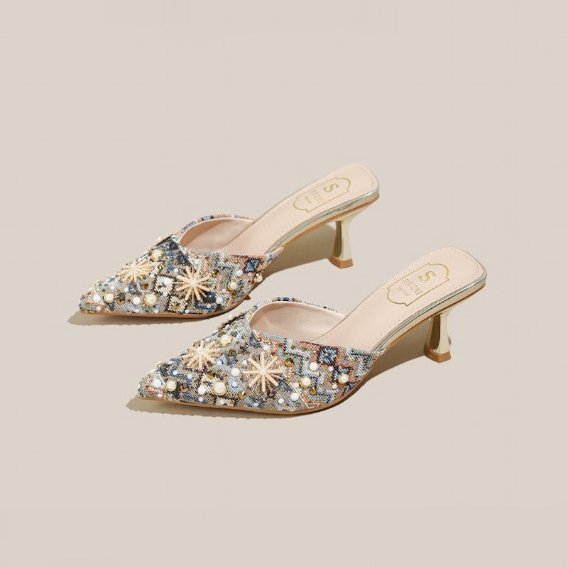 Soft Bottom Stone Work High Heel - Multi Color