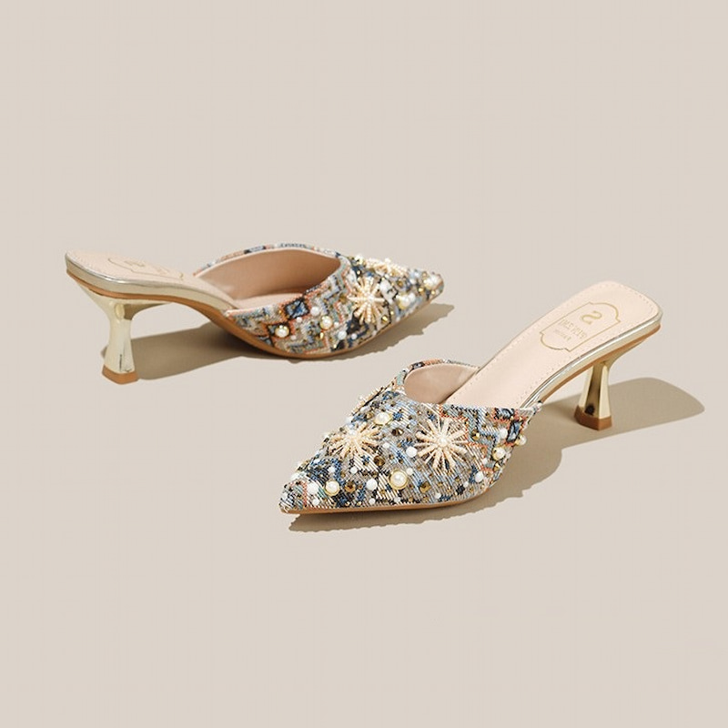 Soft Bottom Stone Work High Heel - Multi Color