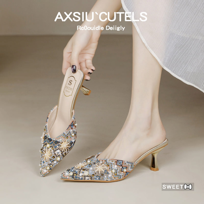 Soft Bottom Stone Work High Heel - Multi Color