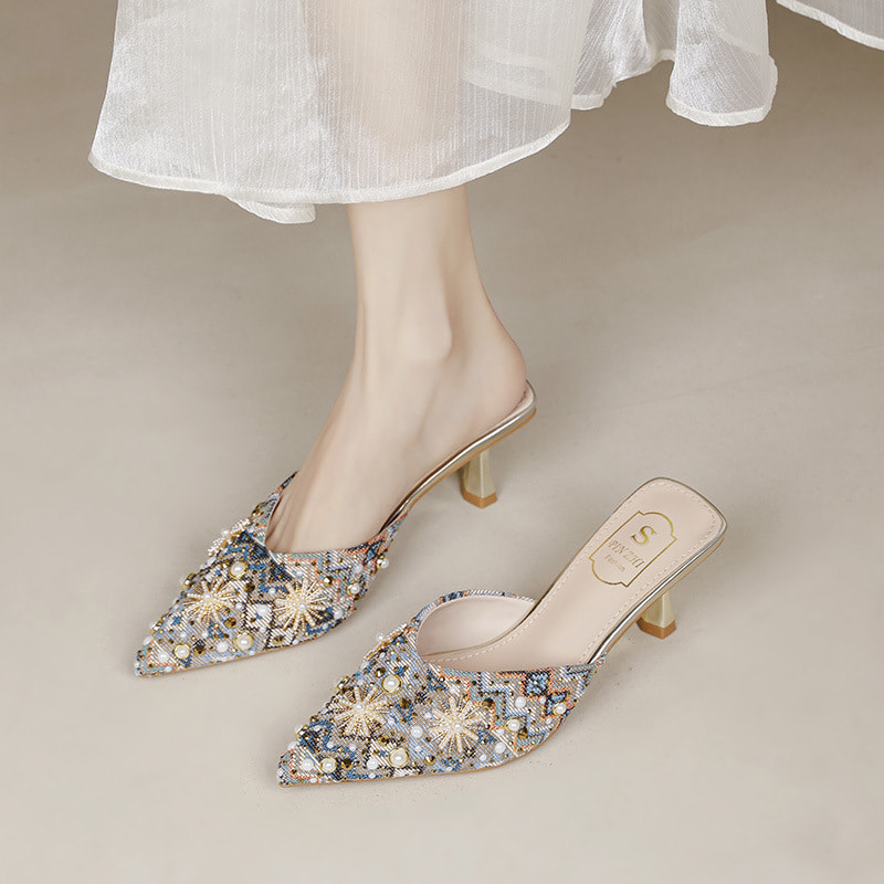 Soft Bottom Stone Work High Heel - Multi Color