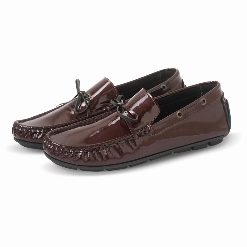 British Trend Lightweight Shiny Leather Loafer - Red Wine