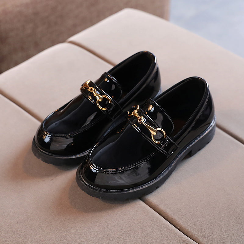 All Match Retro Kids Soft Shinny Loafer Shoe - Black