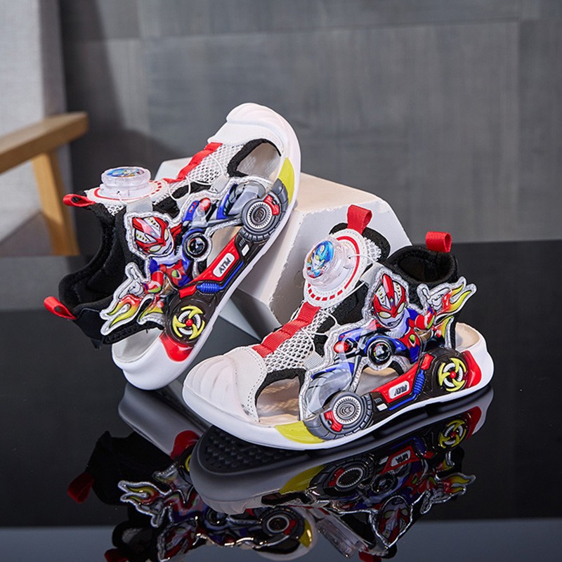 closed-toe-soft-glowing-ultraman-kids-sandal-red