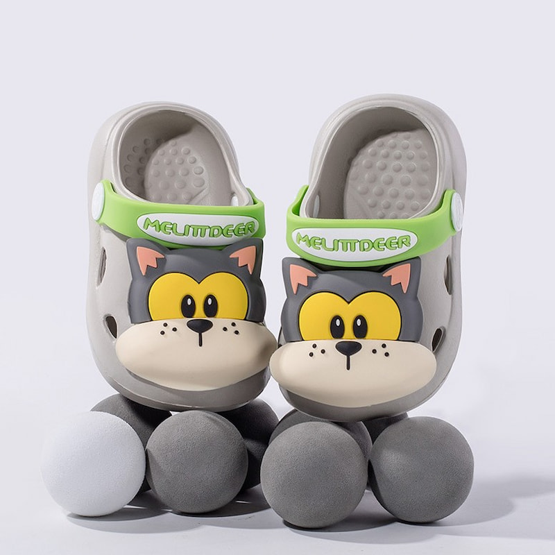 Kitten Head Lightweight Kids Cute Clog Shoe - Gray