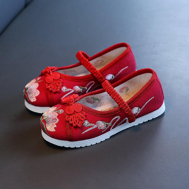 Ancient Chinese Style Girl Kids Ethnic Shoe - Red