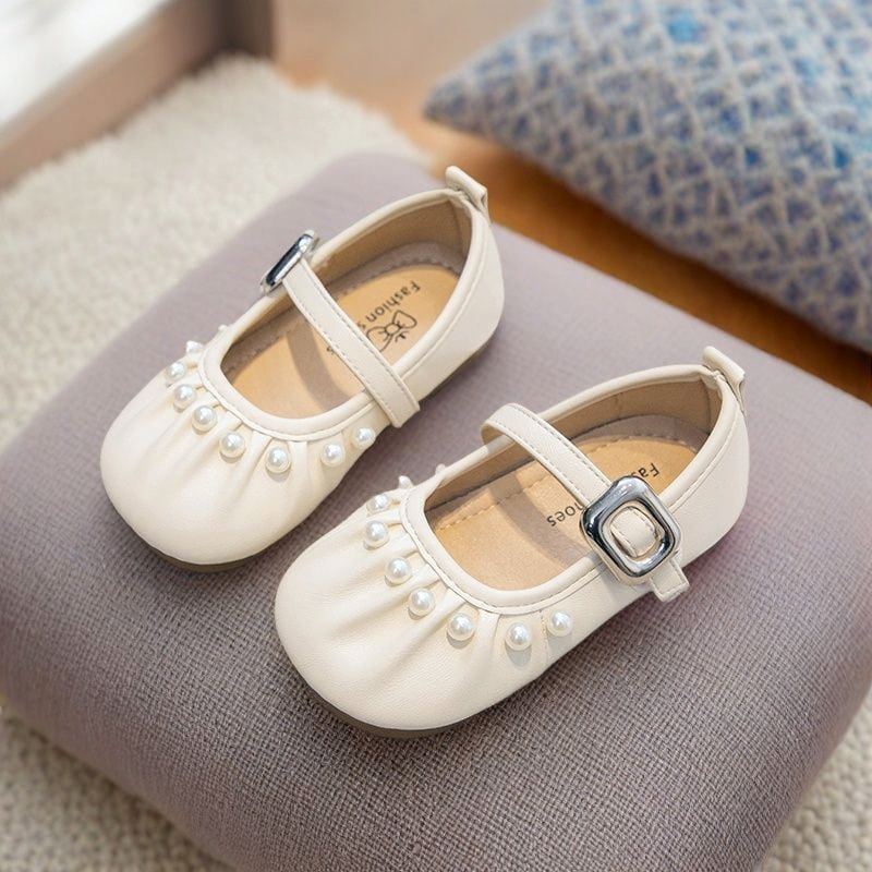 French Style Soft Cute Pearl Princess Shoe - Beige