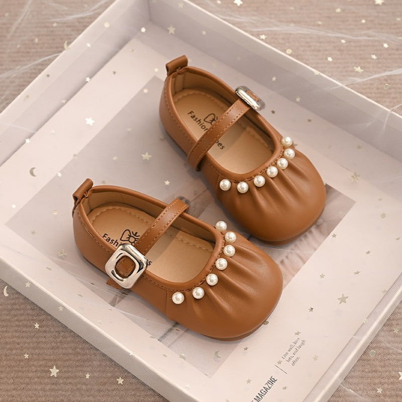 French Style Soft Cute Pearl Princess Shoe - Brown