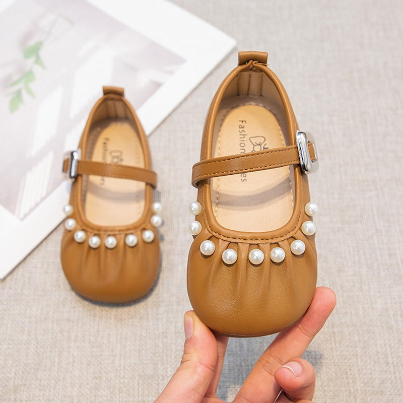 French Style Soft Cute Pearl Princess Shoe - Brown