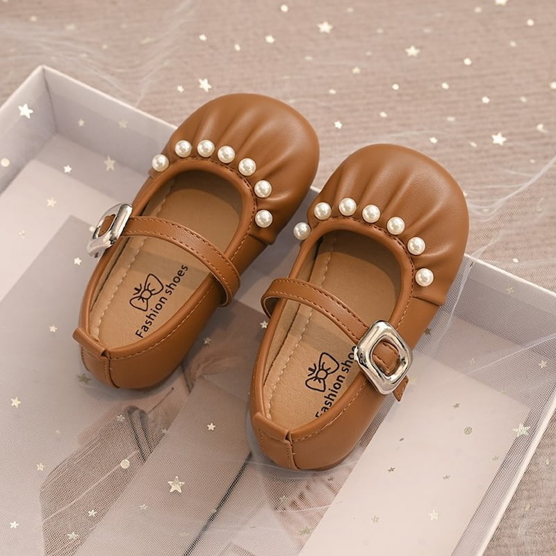 French Style Soft Cute Pearl Princess Shoe - Brown