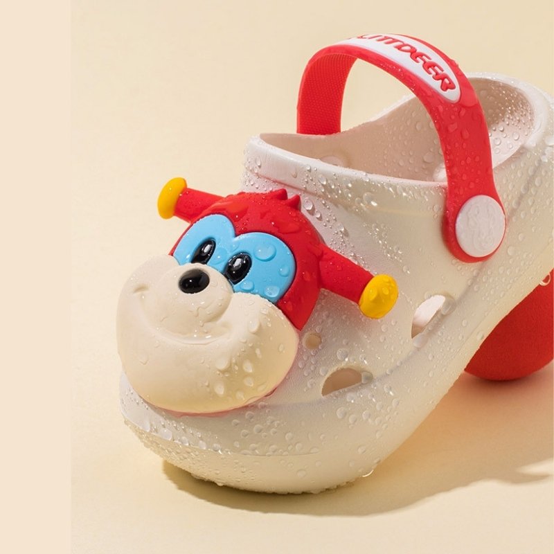 Kitten Head Lightweight Kids Cute Clog Shoe - Beige Red