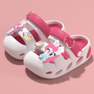 Little Pony Close-toe Kids Cartoon Clog Shoe – White Rose Red