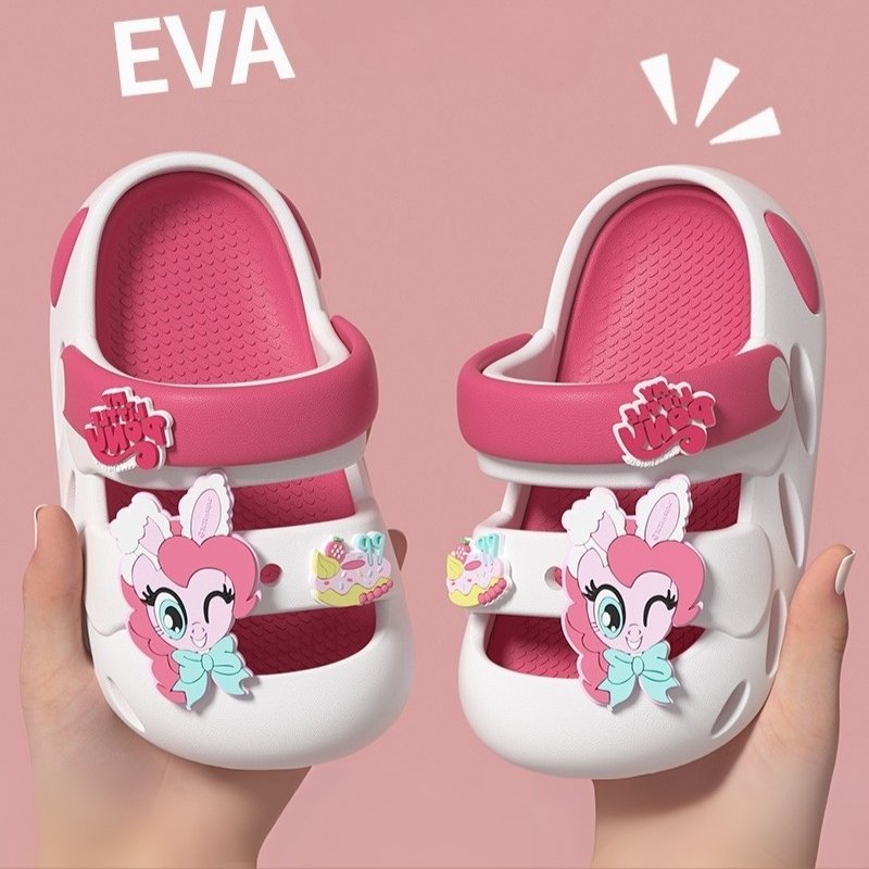 Little Pony Close-toe Kids Cartoon Clog Shoe - White Rose Red