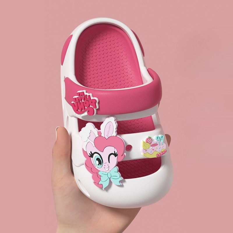 Little Pony Close-toe Kids Cartoon Clog Shoe - White Rose Red