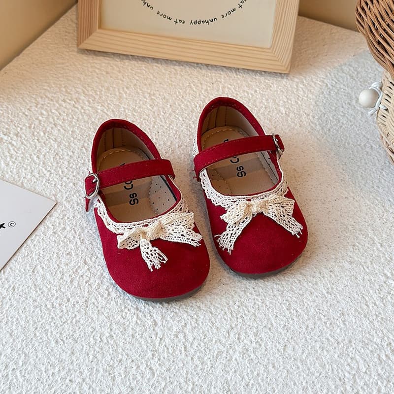 Round Toe Soft Anti-Slip Girl Kids Shoe - Red