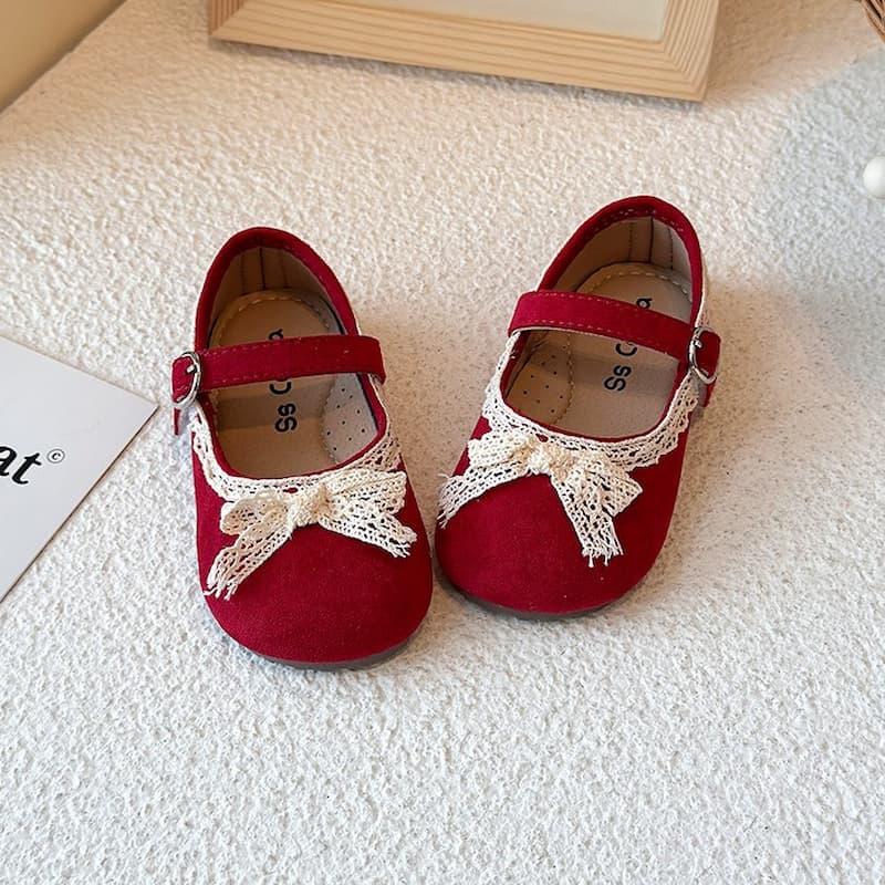 Round Toe Soft Anti-Slip Girl Kids Shoe - Red