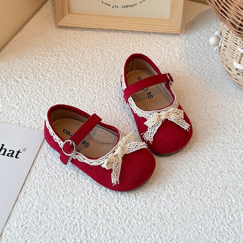 Round Toe Soft Anti-Slip Girl Kids Shoe - Red