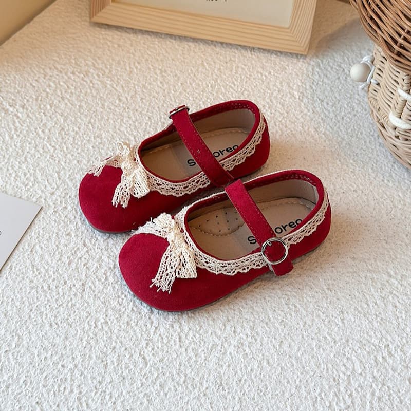 Round Toe Soft Anti-Slip Girl Kids Shoe - Red