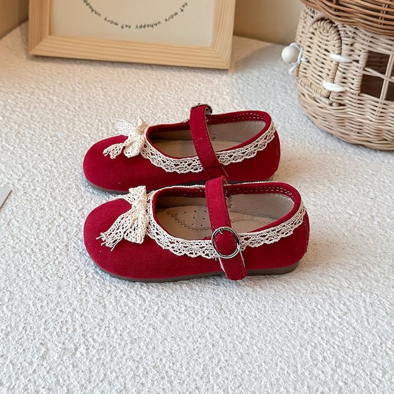 Round Toe Soft Anti-Slip Girl Kids Shoe - Red