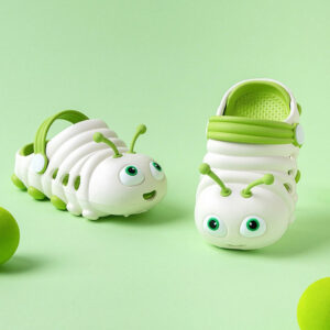 Soft Bottom Caterpillar Cartoon Kids Clog Shoe – White Green