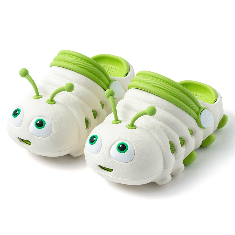 Soft Bottom Caterpillar Cartoon Kids Clog Shoe - White Green