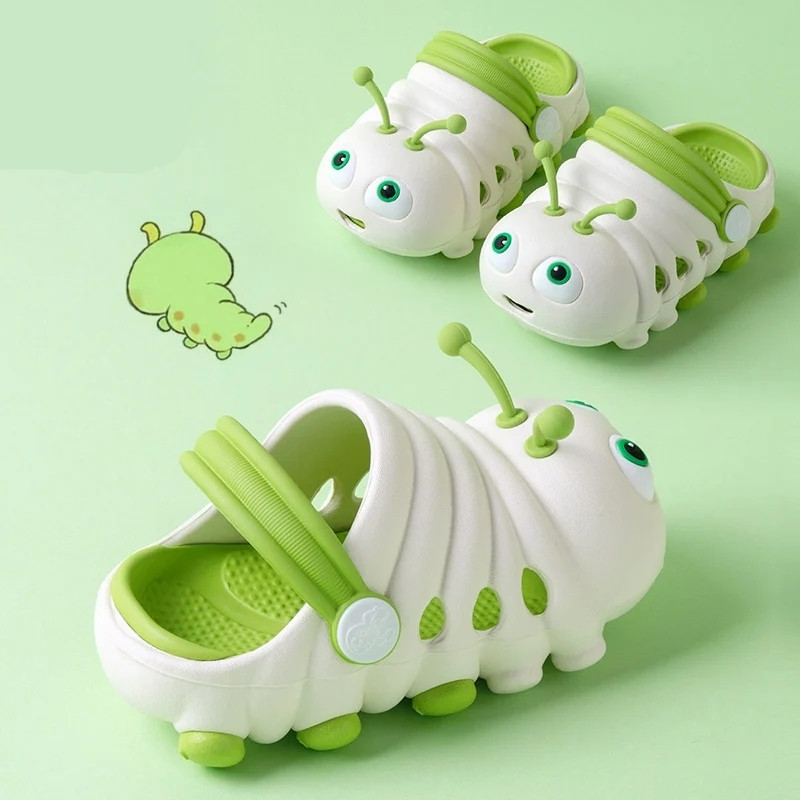 Soft Bottom Caterpillar Cartoon Kids Clog Shoe - White Green