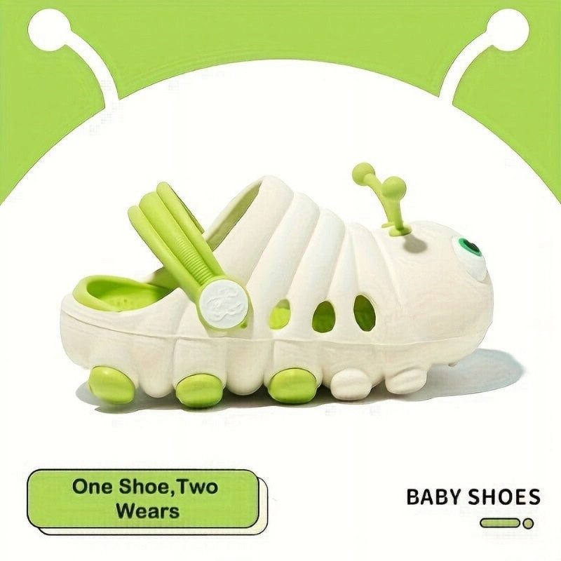 Soft Bottom Caterpillar Cartoon Kids Clog Shoe - White Green