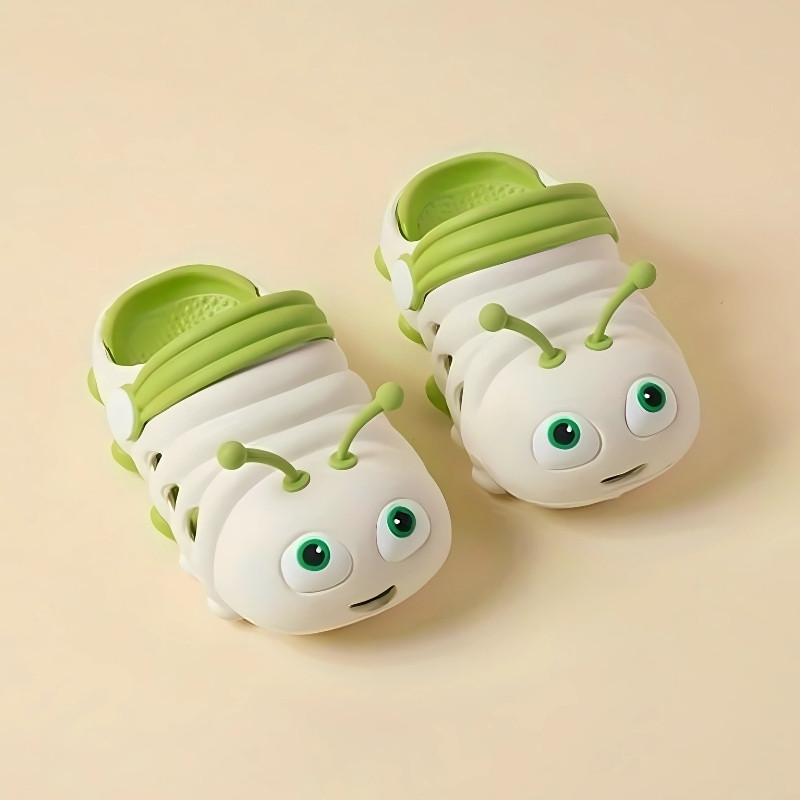 Soft Bottom Caterpillar Cartoon Kids Clog Shoe - White Green