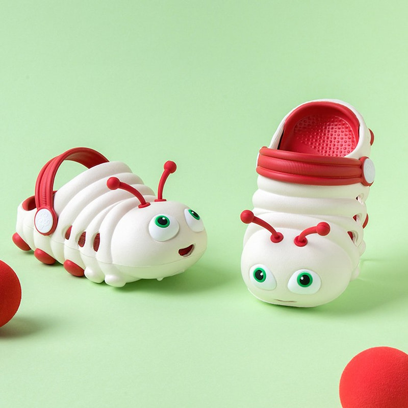 Soft Bottom Caterpillar Cartoon Kids Clog Shoe - White Red
