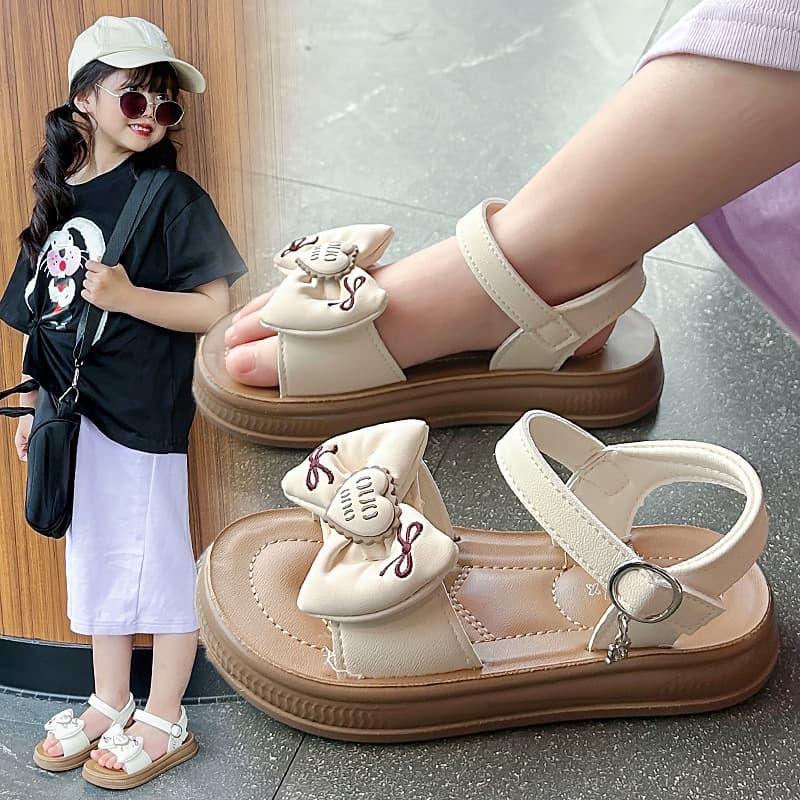 Summer Trend Love Bow Girl Kids Beach Sandal - Beige
