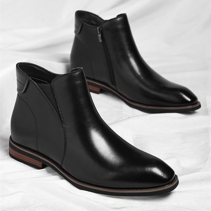 American Style Pointed Toe Zipper Chelsea Boot - Black