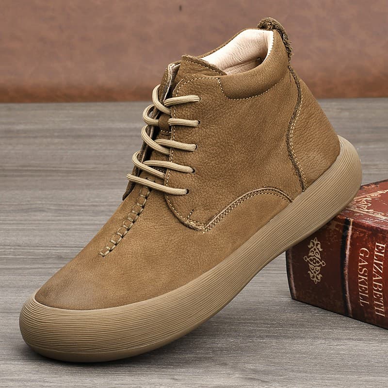 Korean Trend Mid-top Leather Casual Shoe - Brown