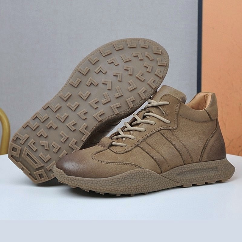 British Retro Mid-top Leather Casual Shoe - Brown