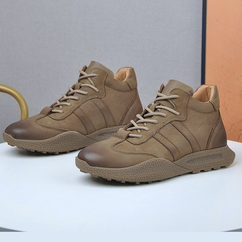 British Retro Mid-top Leather Casual Shoe - Brown