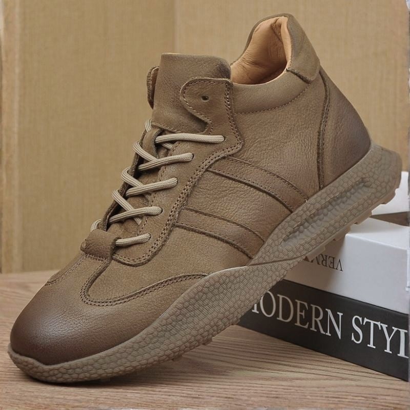 British Retro Mid-top Leather Casual Shoe - Brown